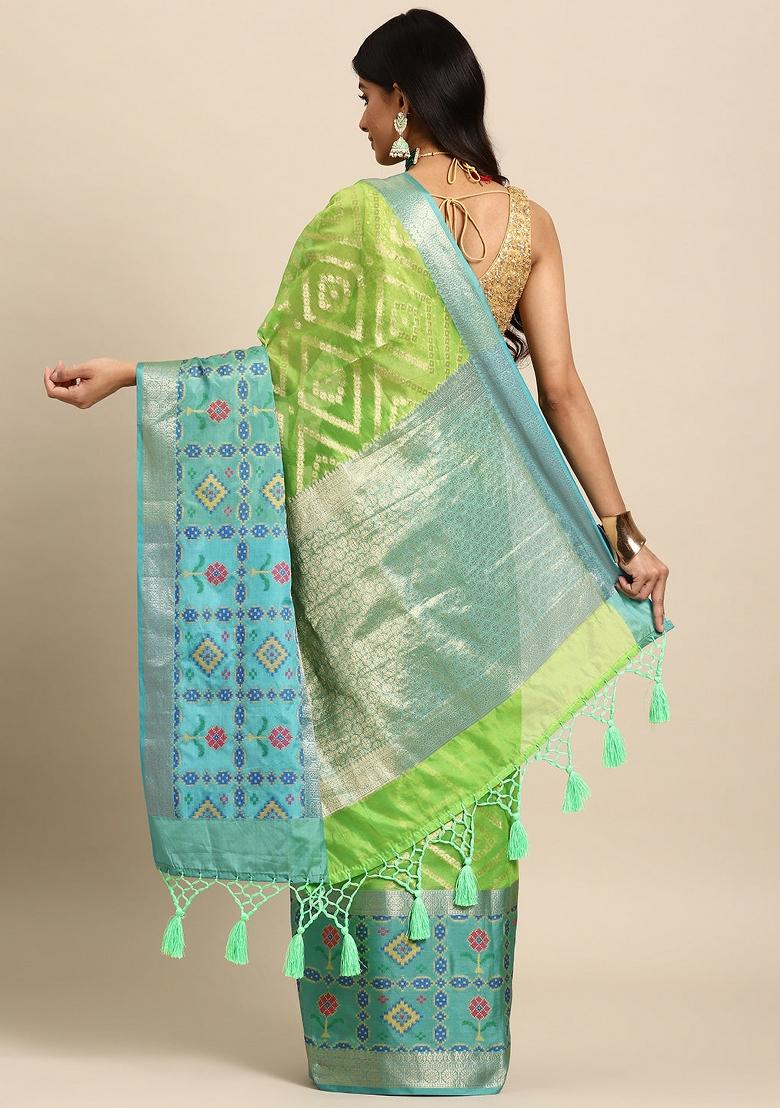Green Woven Design Silk Blend Saree