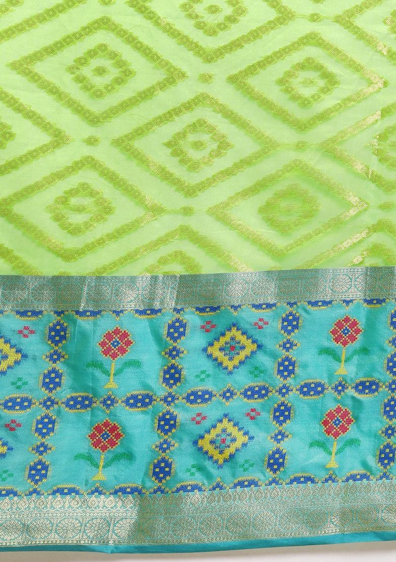 Green Woven Design Silk Blend Saree