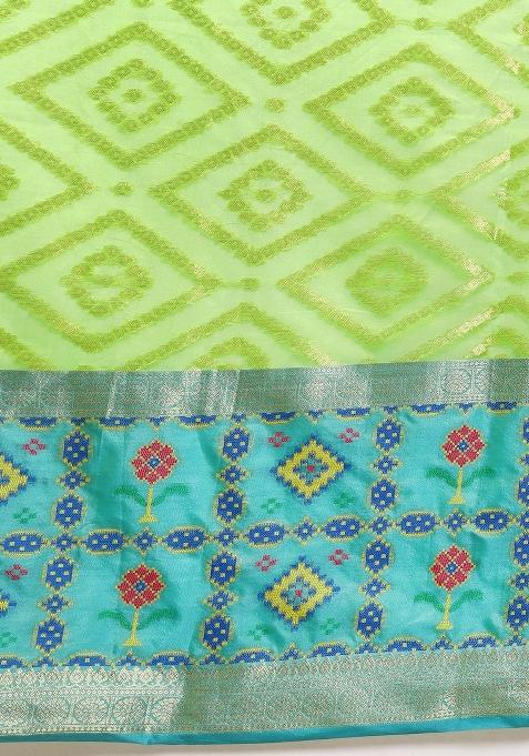 Green Woven Design Silk Blend Saree