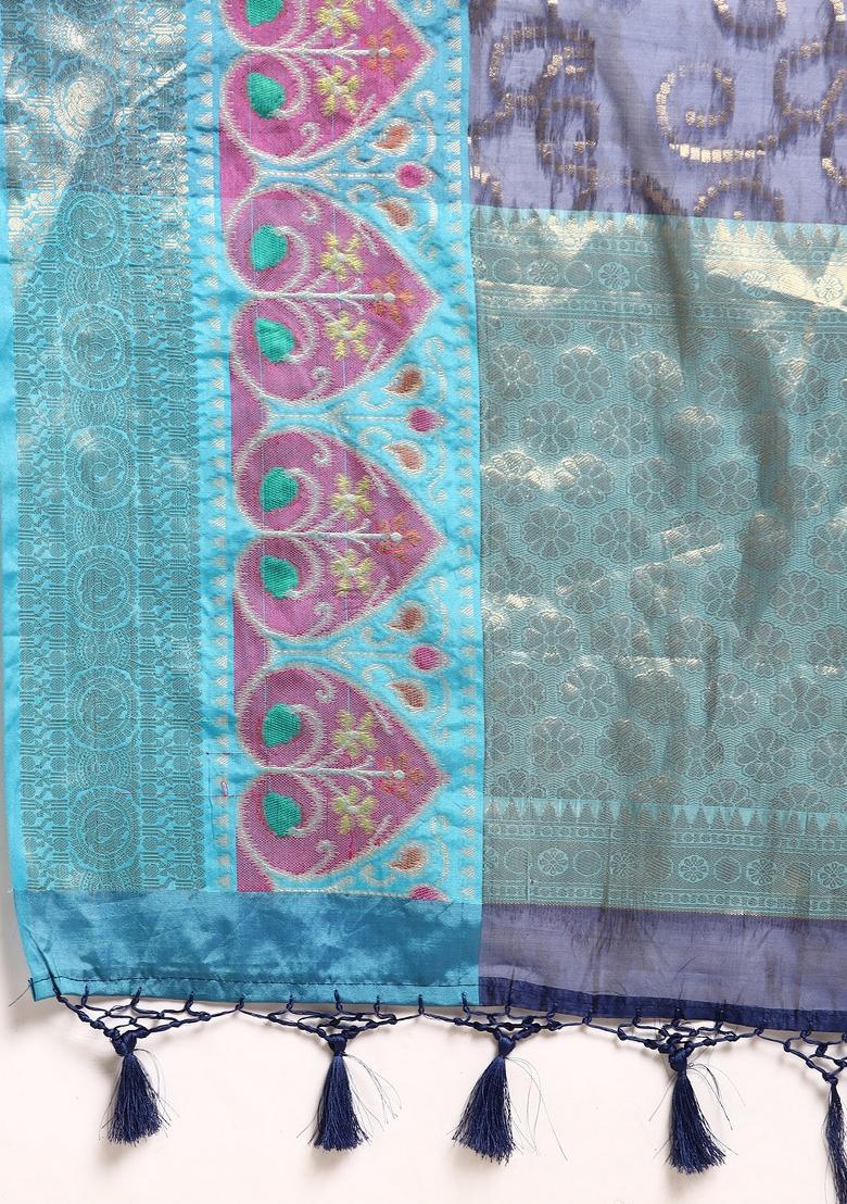 Navy Blue Woven Design Silk Blend Saree