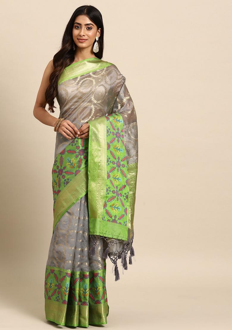 Grey Woven Design Silk Blend Saree