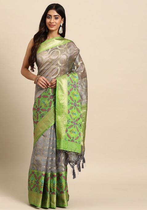 Grey Woven Design Silk Blend Saree