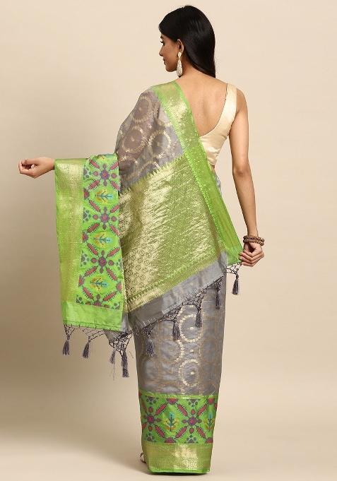 Grey Woven Design Silk Blend Saree