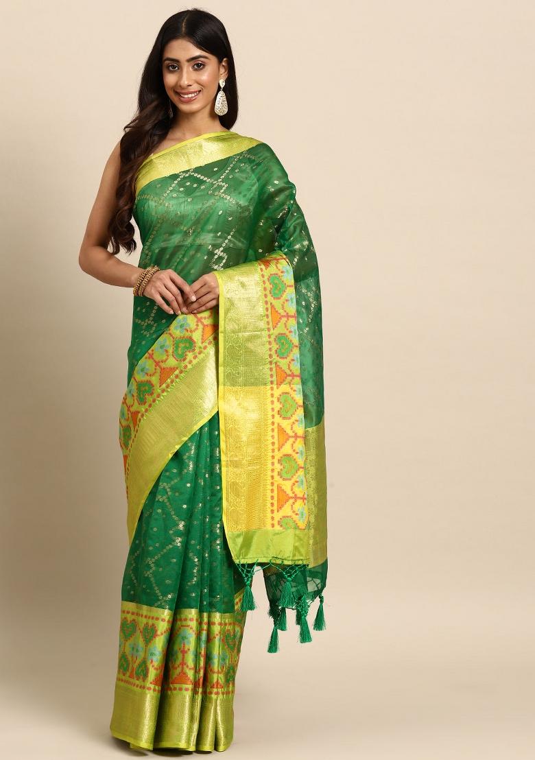 Green Woven Design Silk Blend Saree