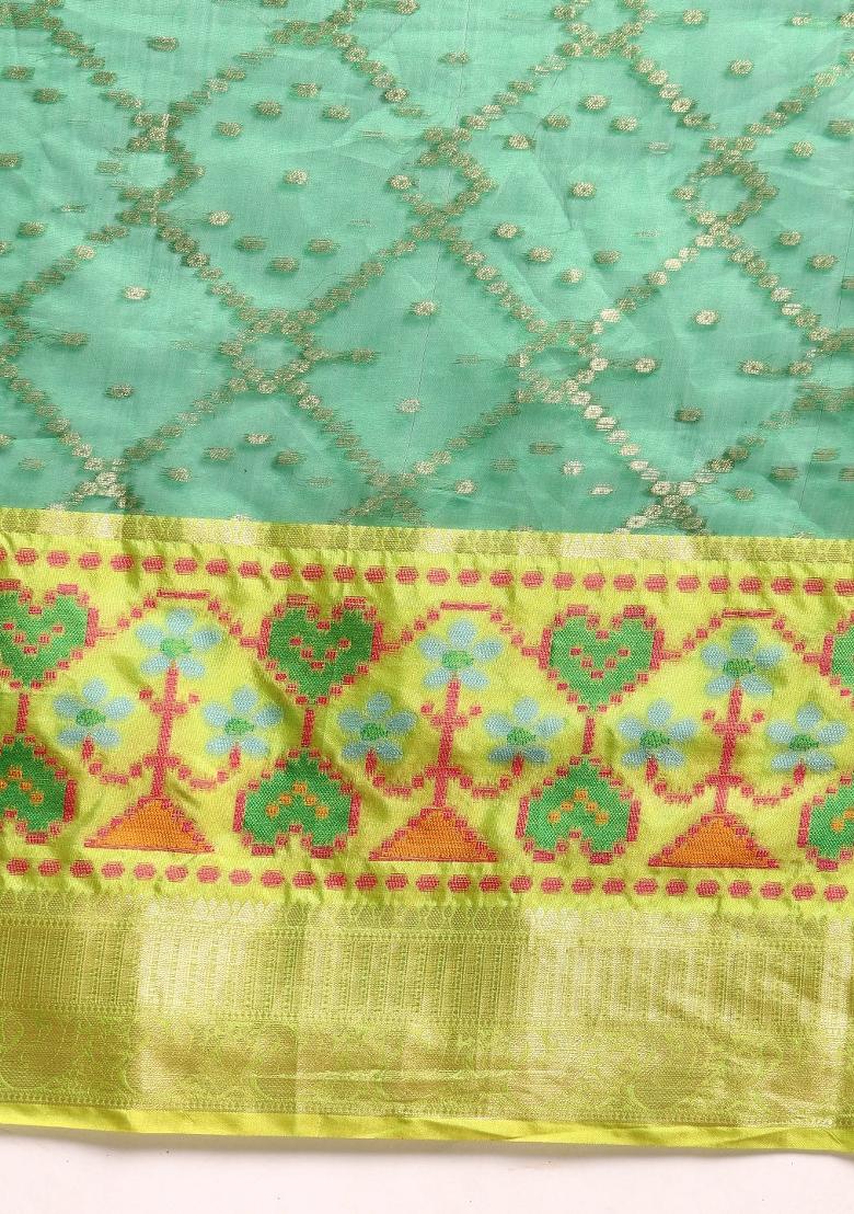 Green Woven Design Silk Blend Saree