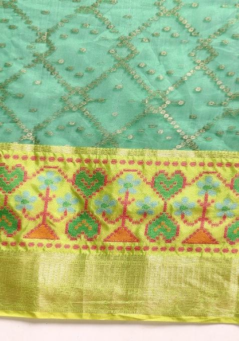 Green Woven Design Silk Blend Saree