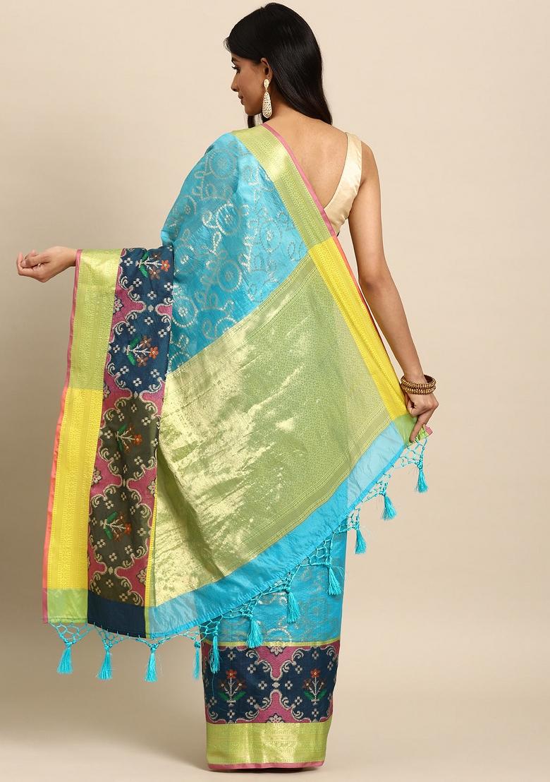 Blue Woven Design Silk Blend Saree
