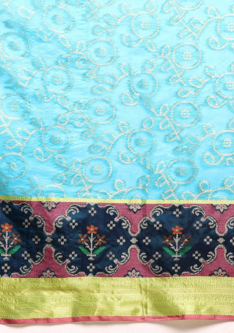 Blue Woven Design Silk Blend Saree