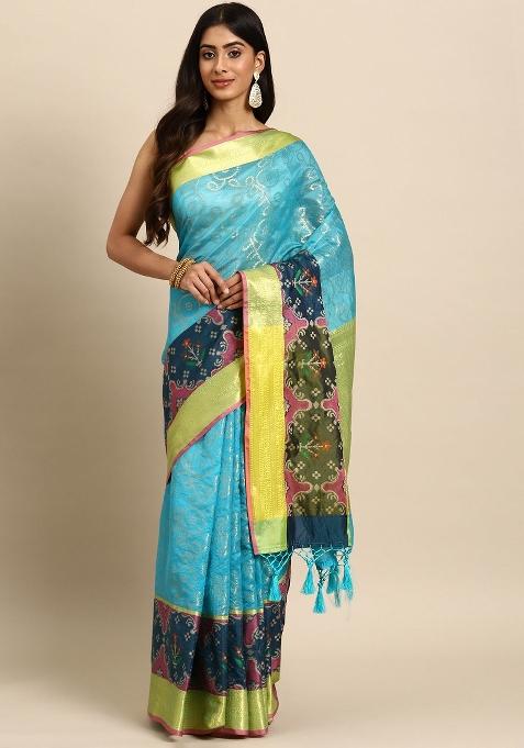 Blue Woven Design Silk Blend Saree