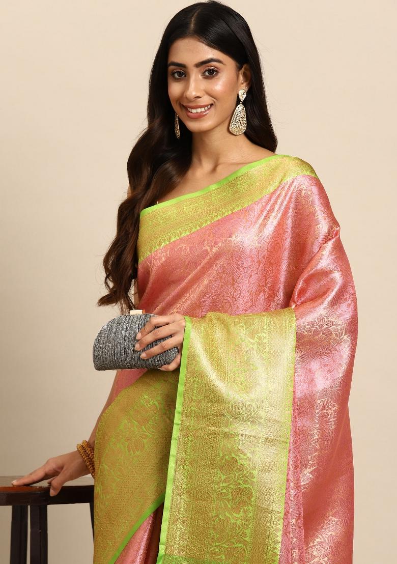 Pink Woven Design Tissue Silk Saree