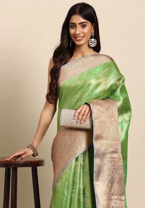 Green Woven Design Tissue Silk Saree