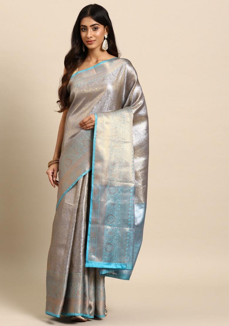 Blue Woven Design Tissue Silk Saree