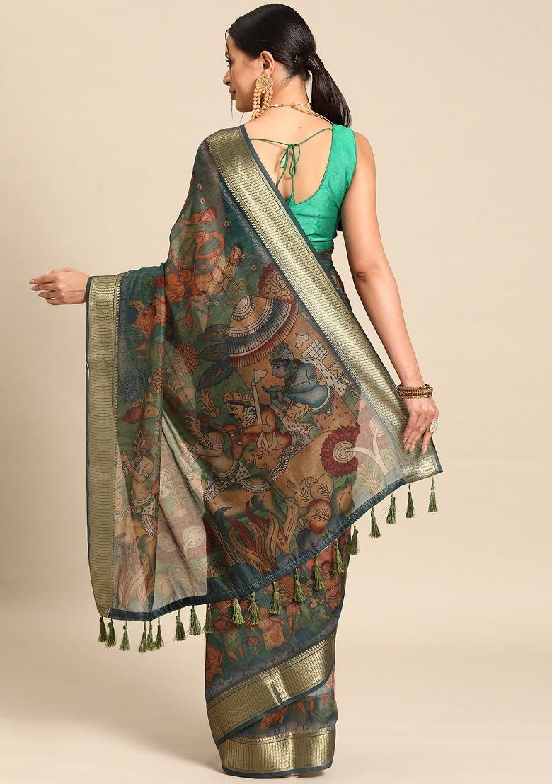Multicolor Printed Cotton Blend Saree
