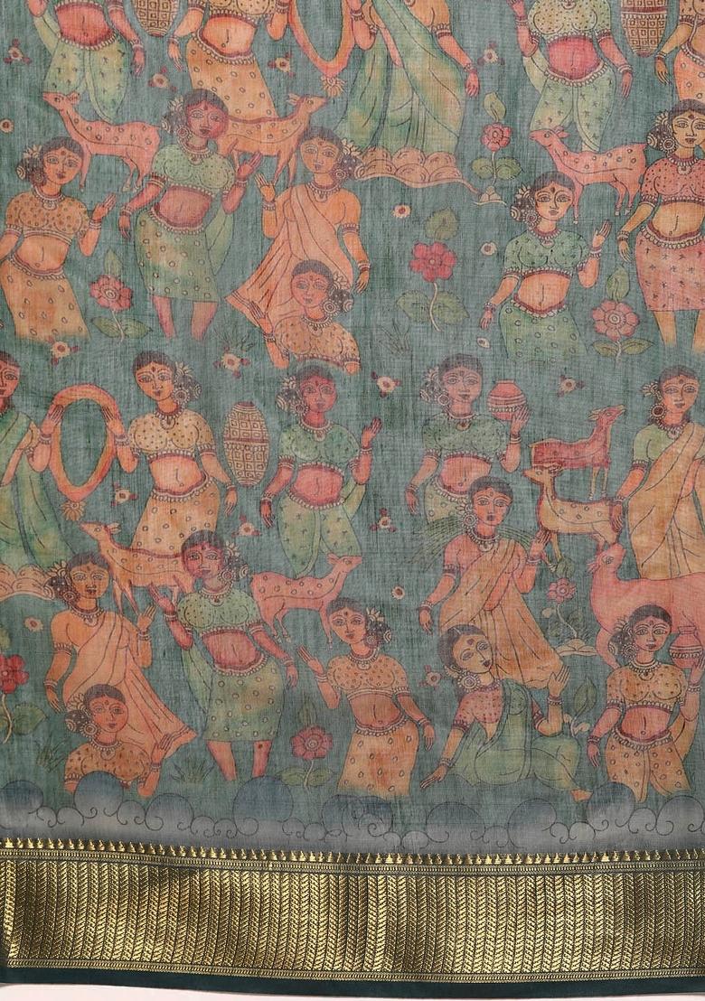 Multicolor Printed Cotton Blend Saree