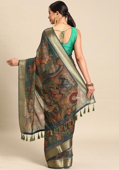 Multicolor Printed Cotton Blend Saree