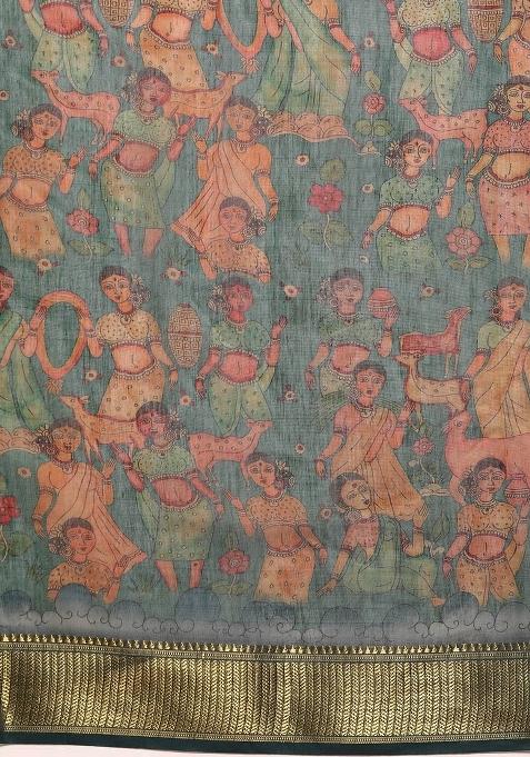 Multicolor Printed Cotton Blend Saree