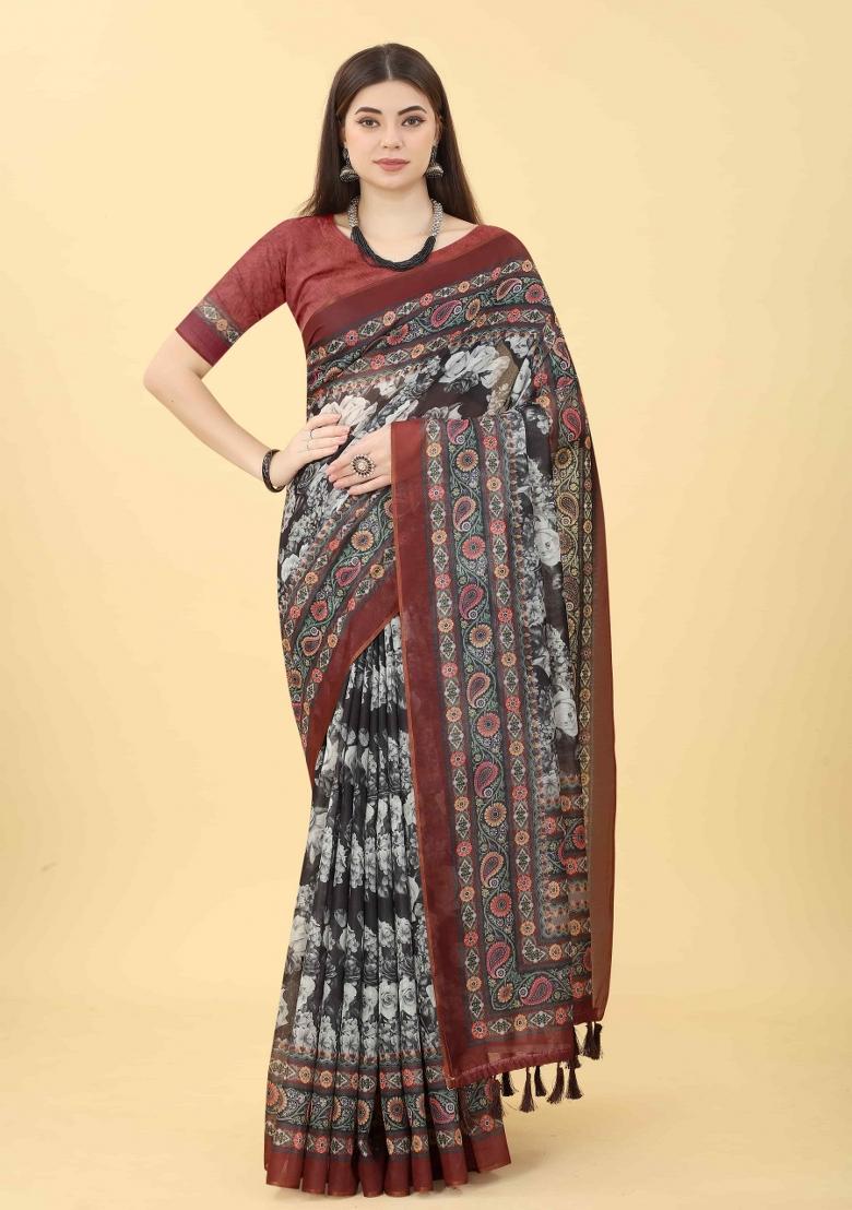 Multicolor Printed Cotton Blend Saree