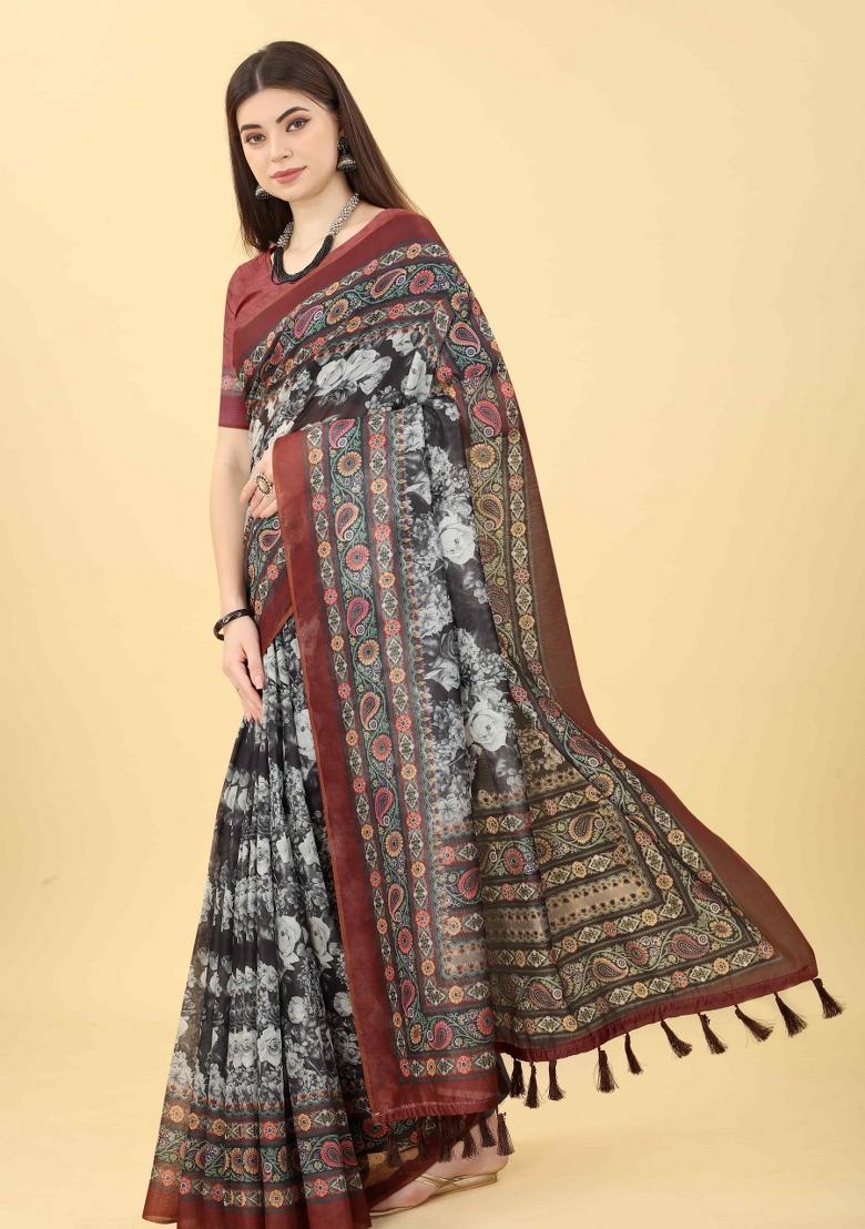 Multicolor Printed Cotton Blend Saree