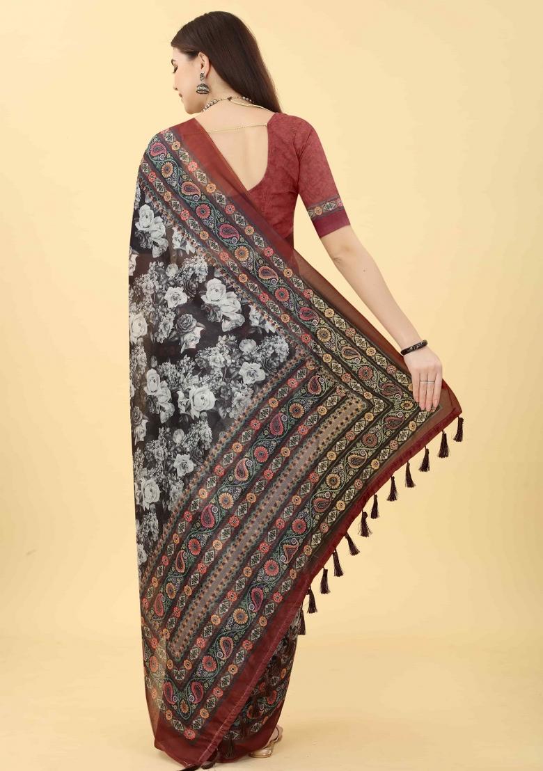Multicolor Printed Cotton Blend Saree