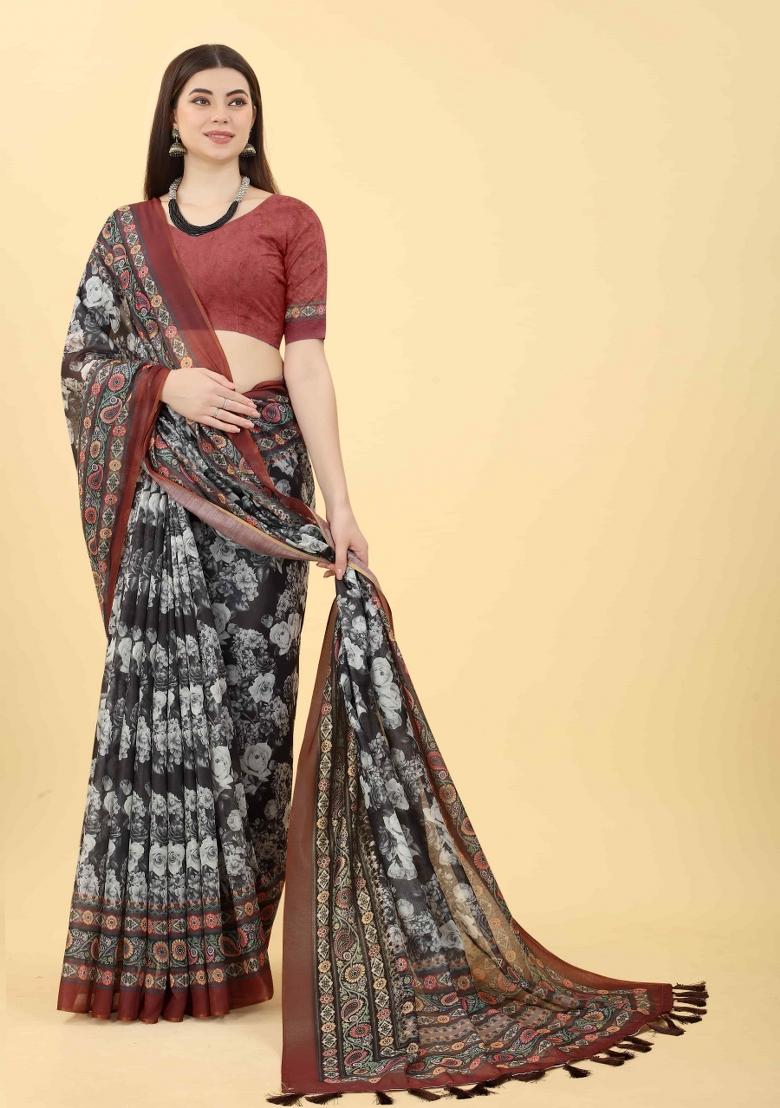 Multicolor Printed Cotton Blend Saree