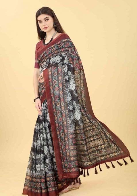 Multicolor Printed Cotton Blend Saree