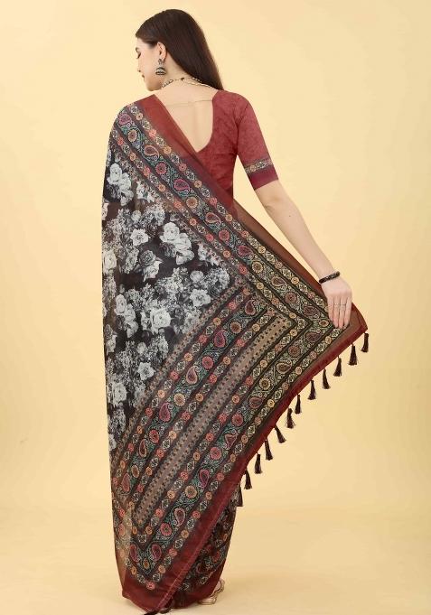 Multicolor Printed Cotton Blend Saree