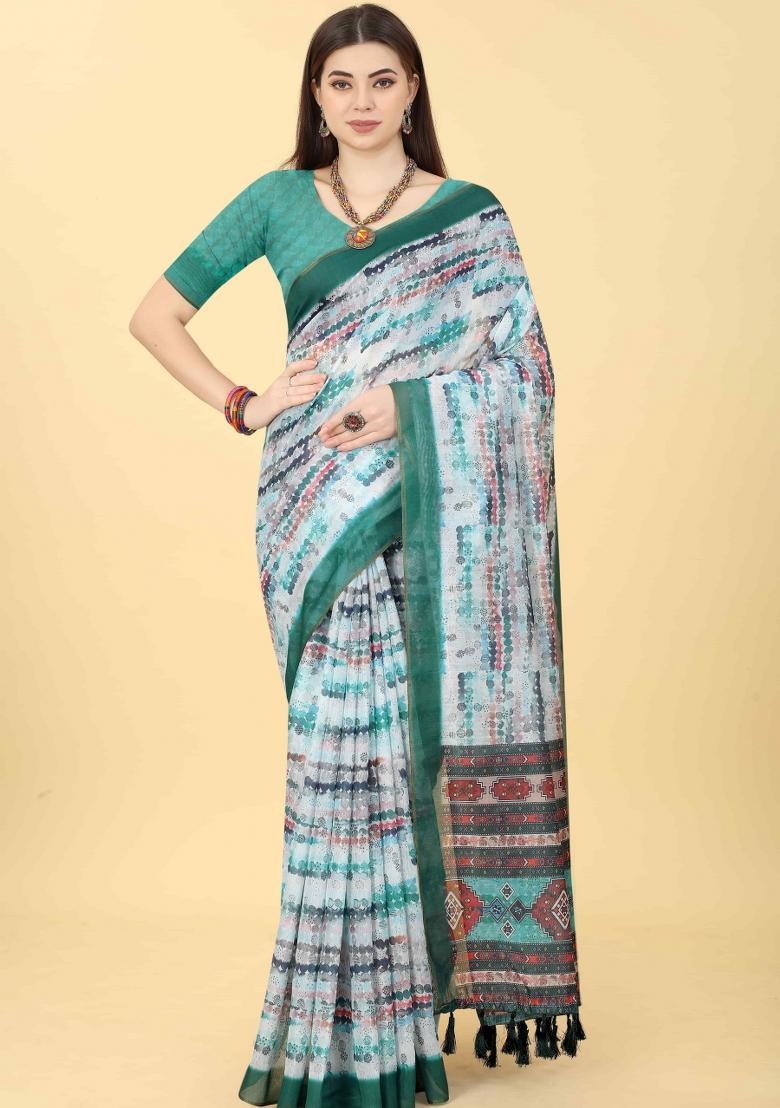 Multicolor Dye Cotton Blend Saree