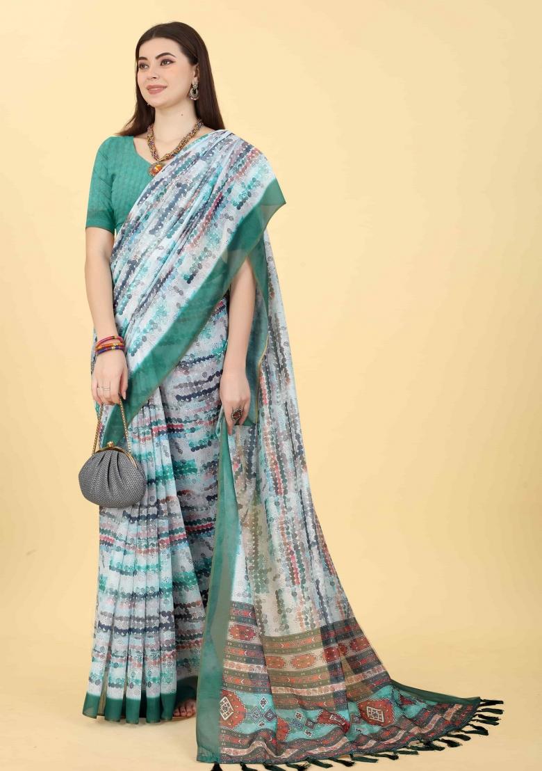 Multicolor Dye Cotton Blend Saree