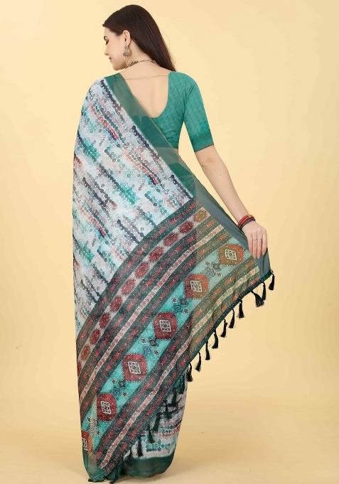 Multicolor Dye Cotton Blend Saree