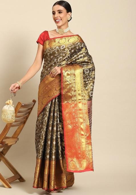 Black Woven Design Art Silk Saree