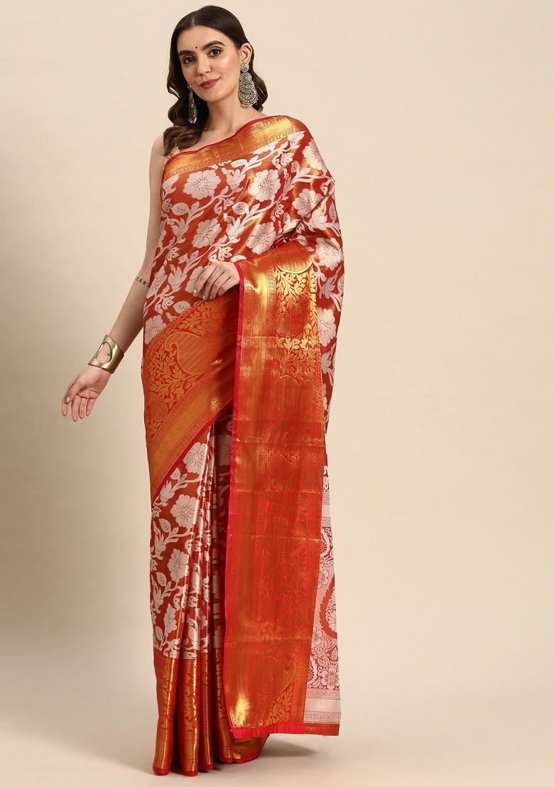 Orange Woven Design Tissue Silk Saree