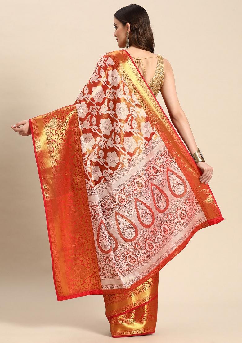 Orange Woven Design Tissue Silk Saree