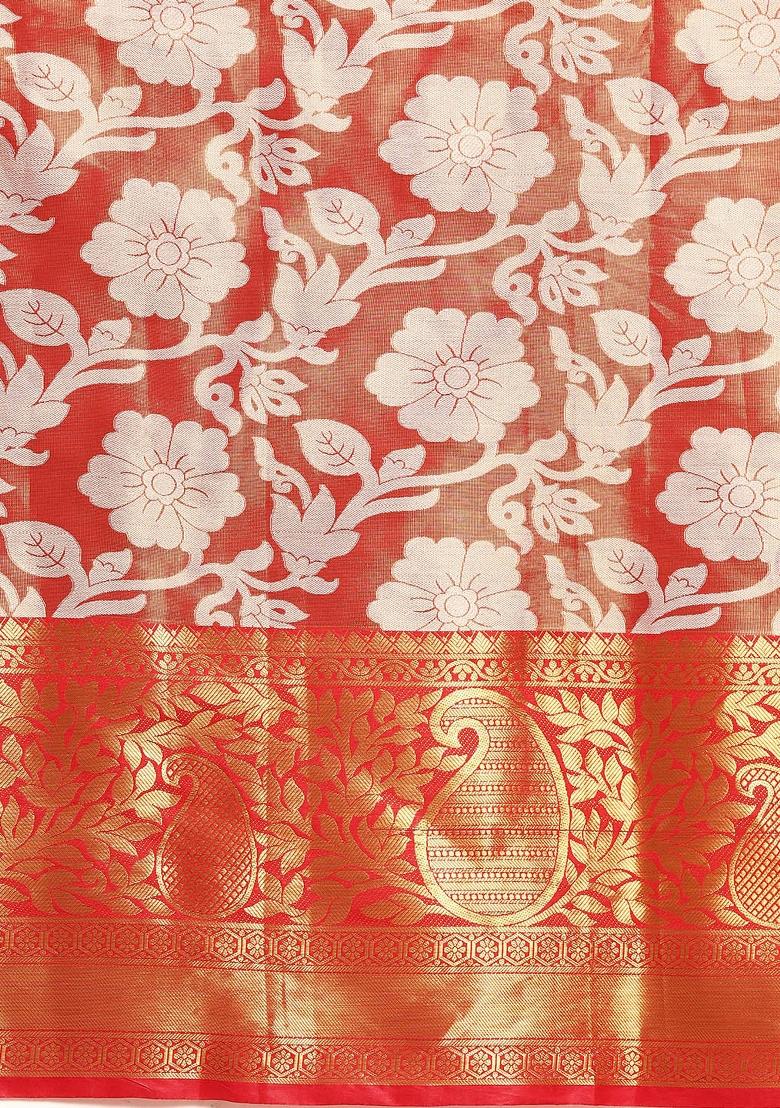 Orange Woven Design Tissue Silk Saree