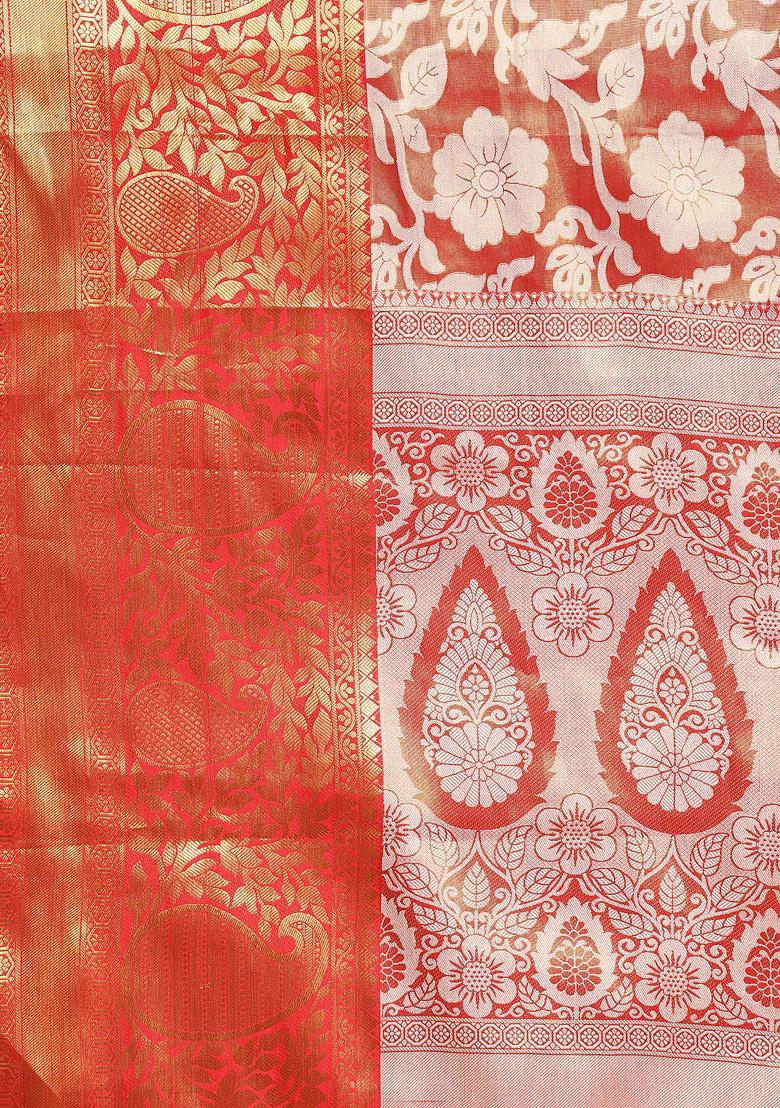 Orange Woven Design Tissue Silk Saree