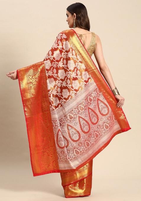 Orange Woven Design Tissue Silk Saree