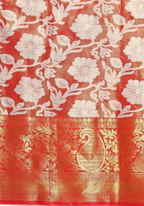 Orange Woven Design Tissue Silk Saree