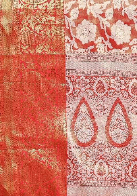 Orange Woven Design Tissue Silk Saree