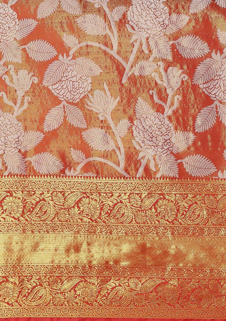 Red Embellished Pure Silk Saree