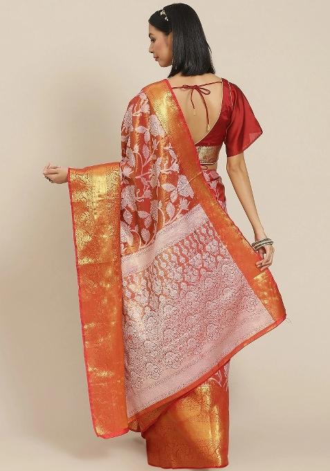 Red Embellished Pure Silk Saree