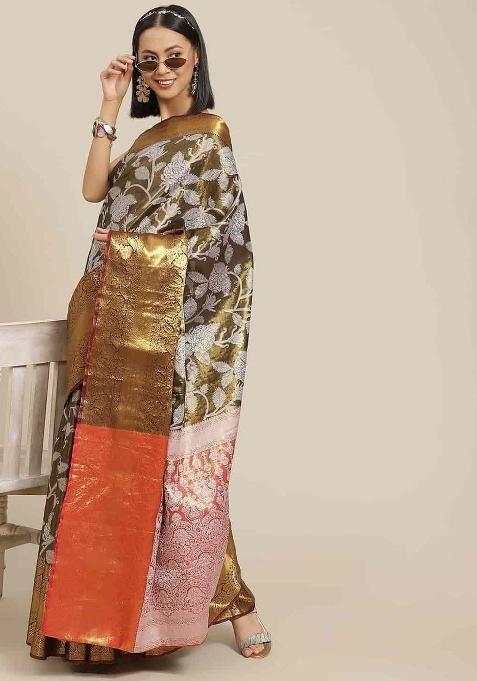 Black Embellished Pure Silk Saree