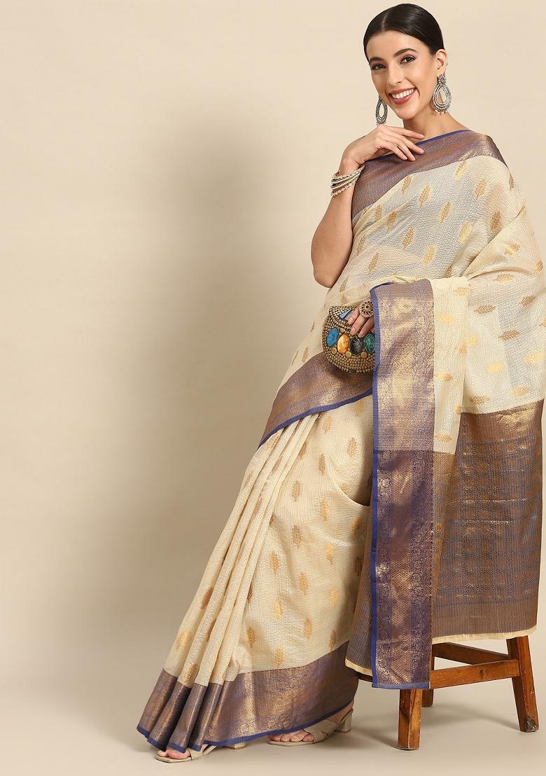 Navy Blue Woven Design Tissue Silk Saree