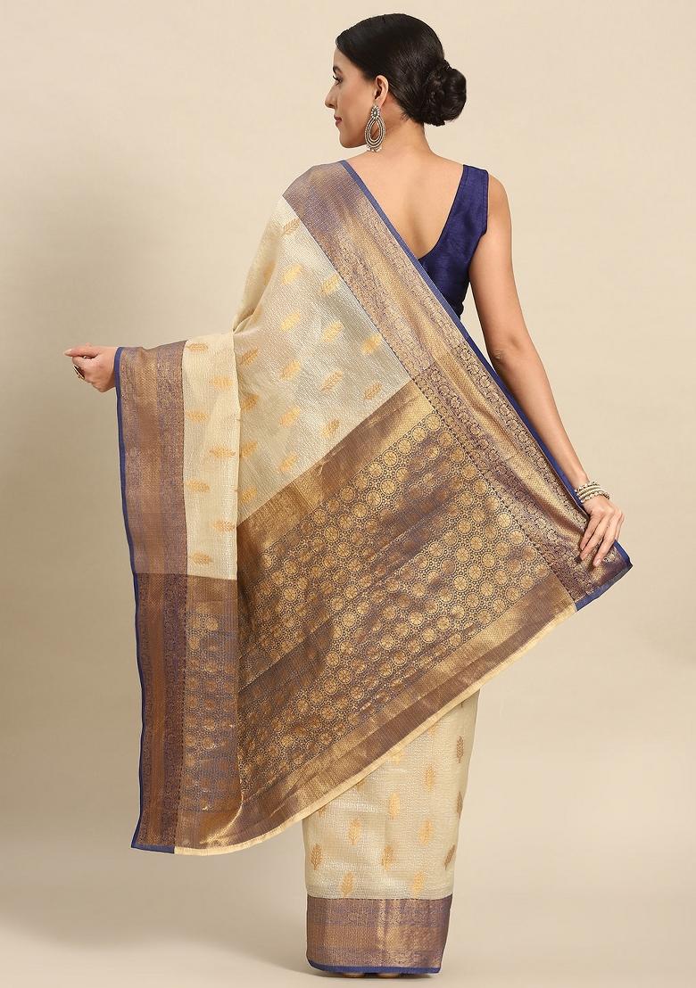Navy Blue Woven Design Tissue Silk Saree