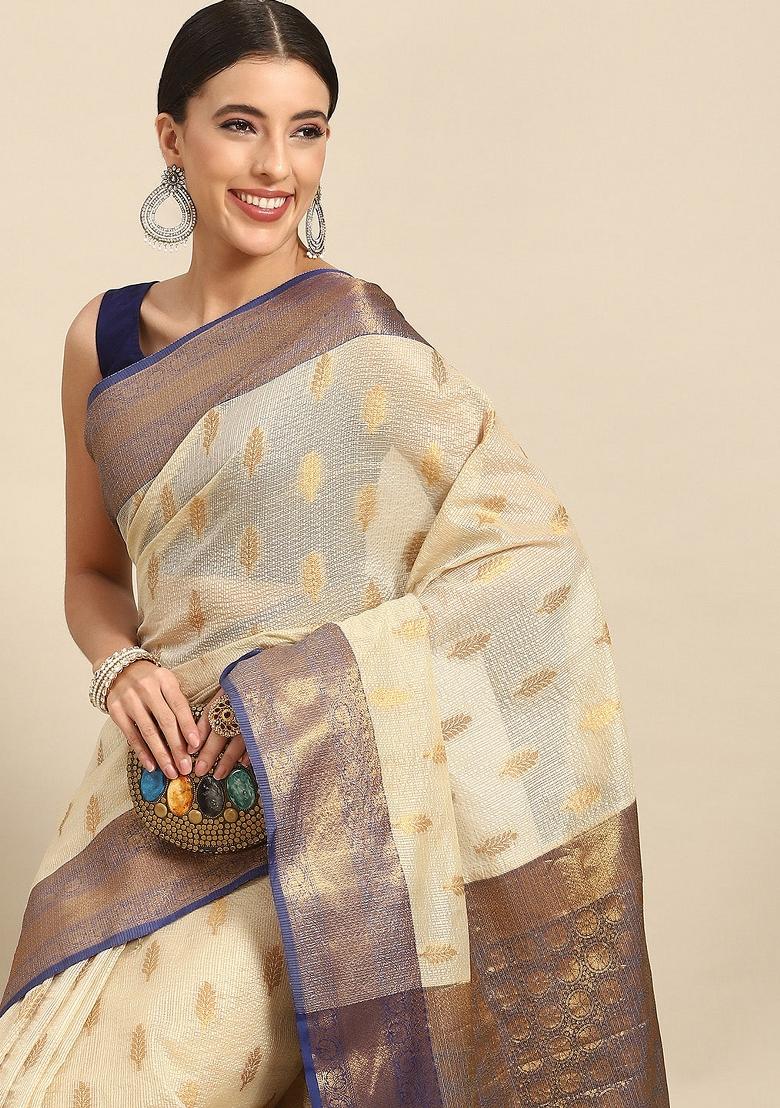 Navy Blue Woven Design Tissue Silk Saree