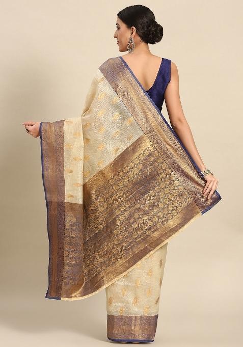 Navy Blue Woven Design Tissue Silk Saree