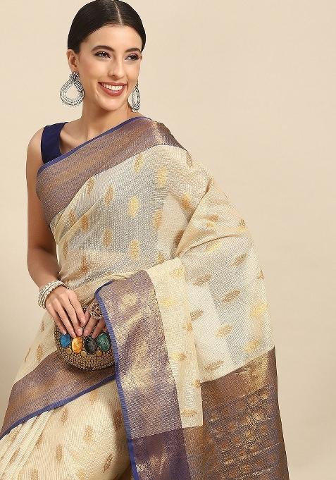 Navy Blue Woven Design Tissue Silk Saree