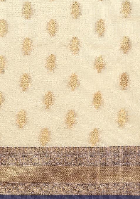 Navy Blue Woven Design Tissue Silk Saree