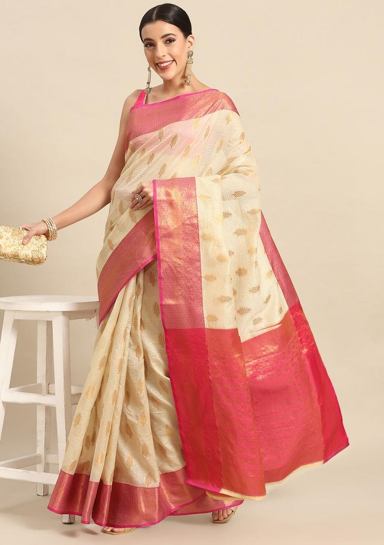 Yellow Woven Design Tissue Silk Saree