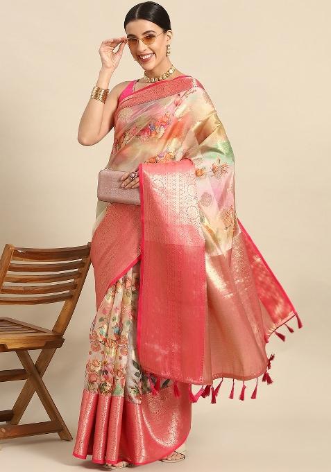 Multicolor Printed Chanderi Art Silk Saree