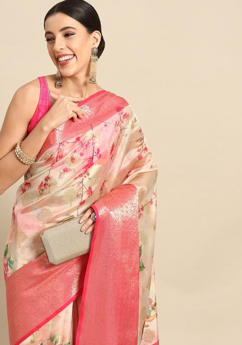 Pink Printed Chanderi Art Silk Saree