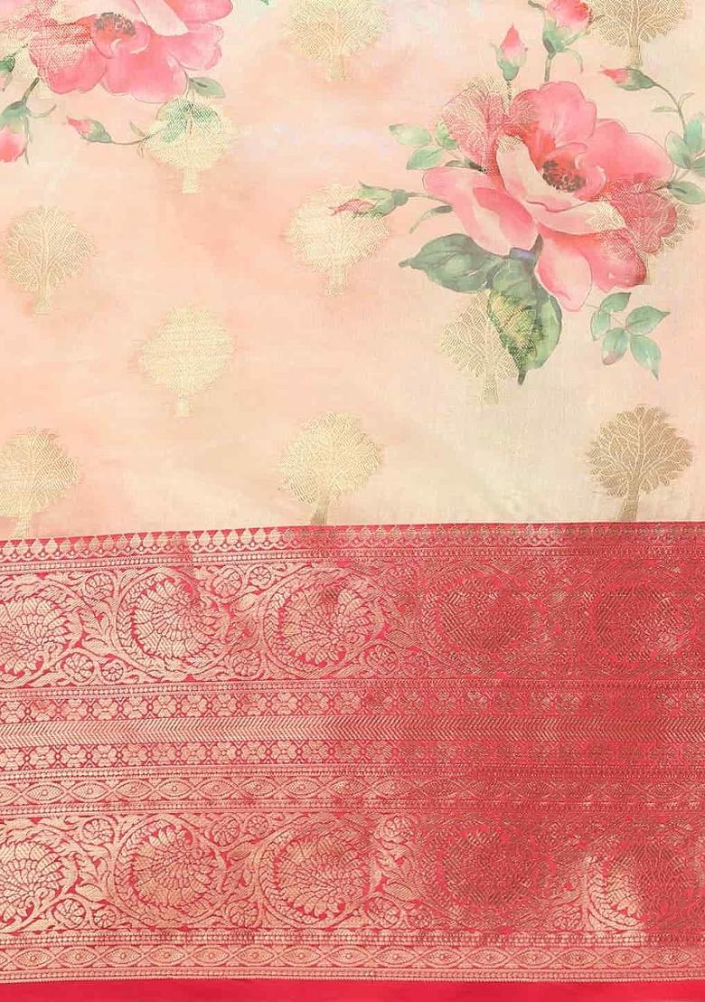 Pink Printed Chanderi Art Silk Saree